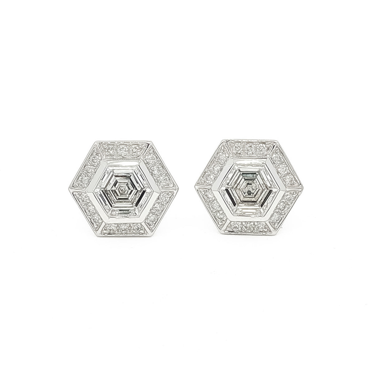 Medoro 14K Gold Hexagon Diamond Halo Stud Earrings White,Yellow