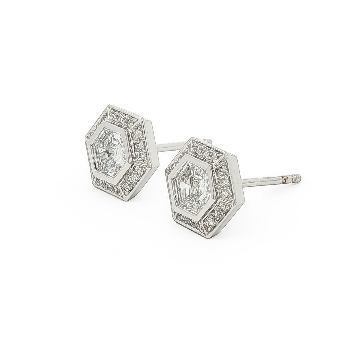 Medoro 14K Gold Hexagon Diamond Halo Stud Earrings White,Yellow