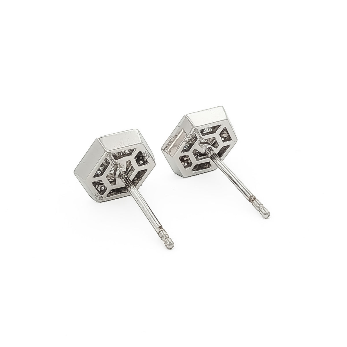 Medoro 14K Gold Hexagon Diamond Halo Stud Earrings White,Yellow