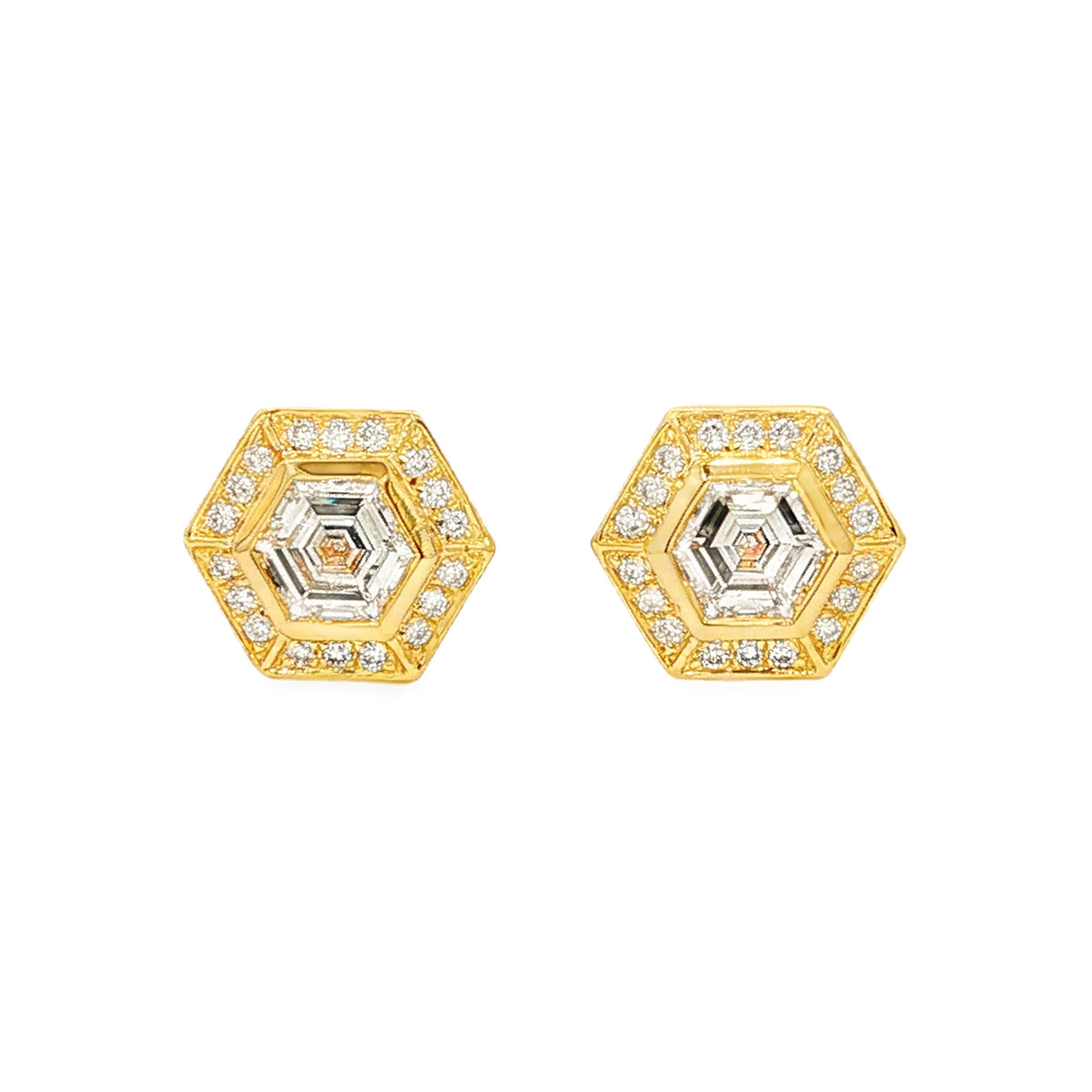 Medoro 14K Gold Hexagon Diamond Halo Stud Earrings White,Yellow