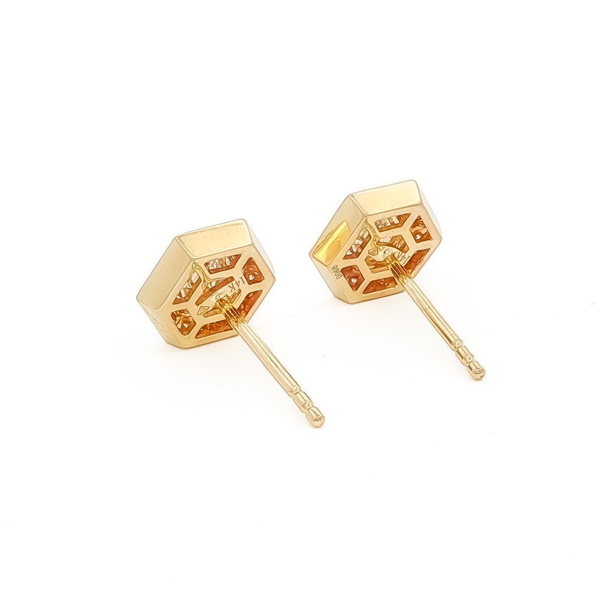 Medoro 14K Gold Hexagon Diamond Halo Stud Earrings White,Yellow