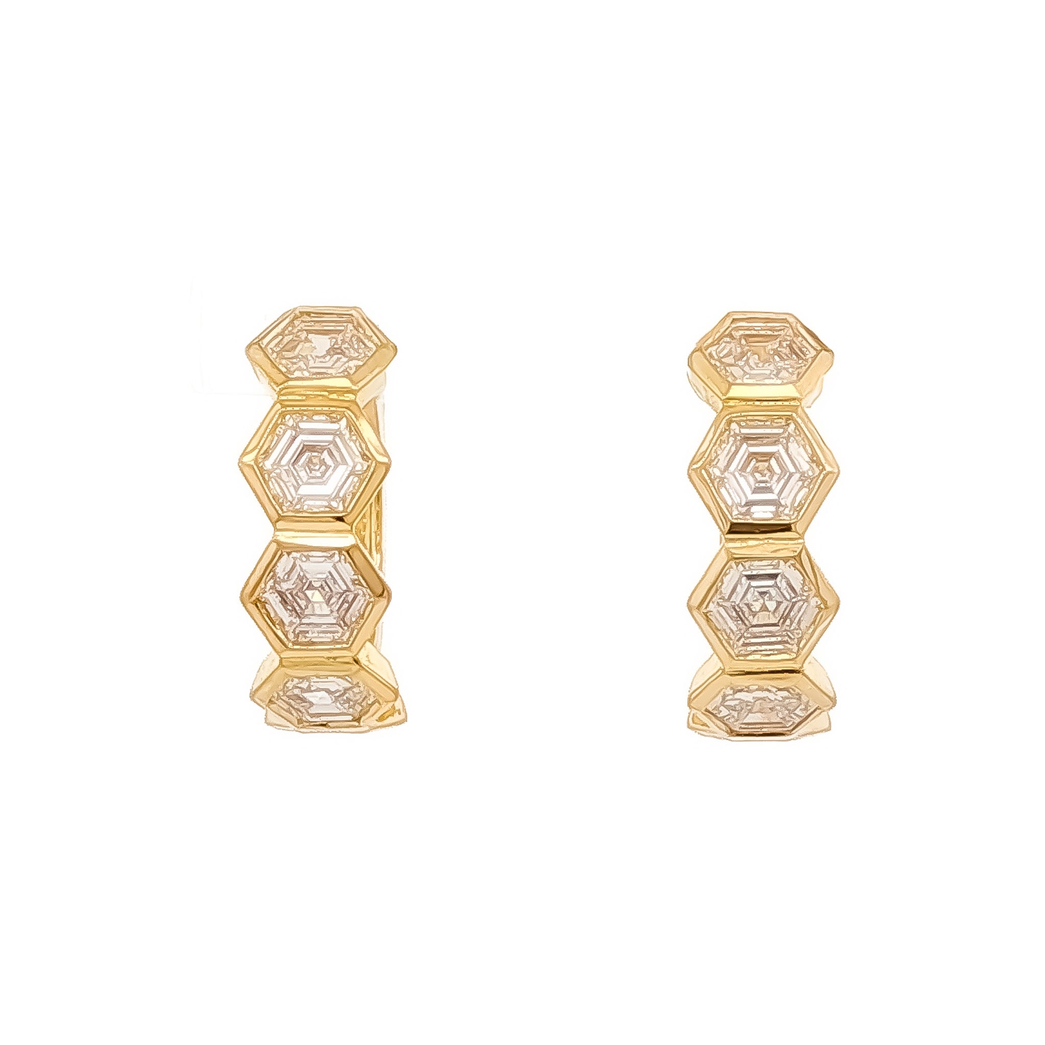 Medoro 14K Yellow Gold Hexagon Diamond Hoop Earrings
