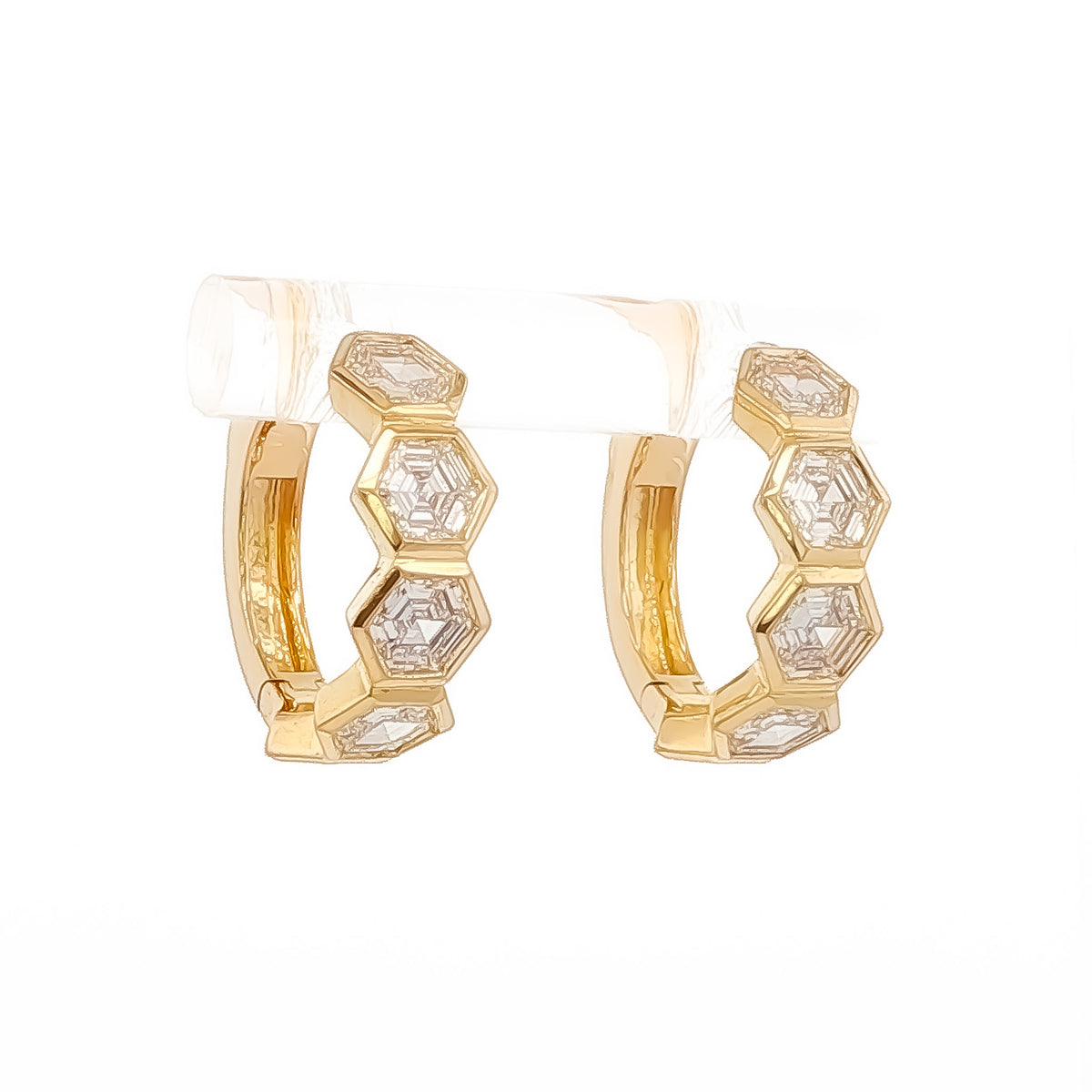 Medoro 14K Yellow Gold Hexagon Diamond Hoop Earrings