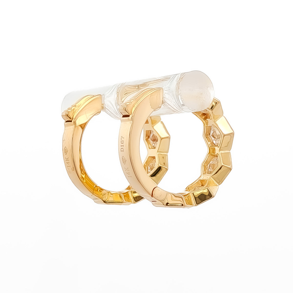 Medoro 14K Yellow Gold Hexagon Diamond Hoop Earrings