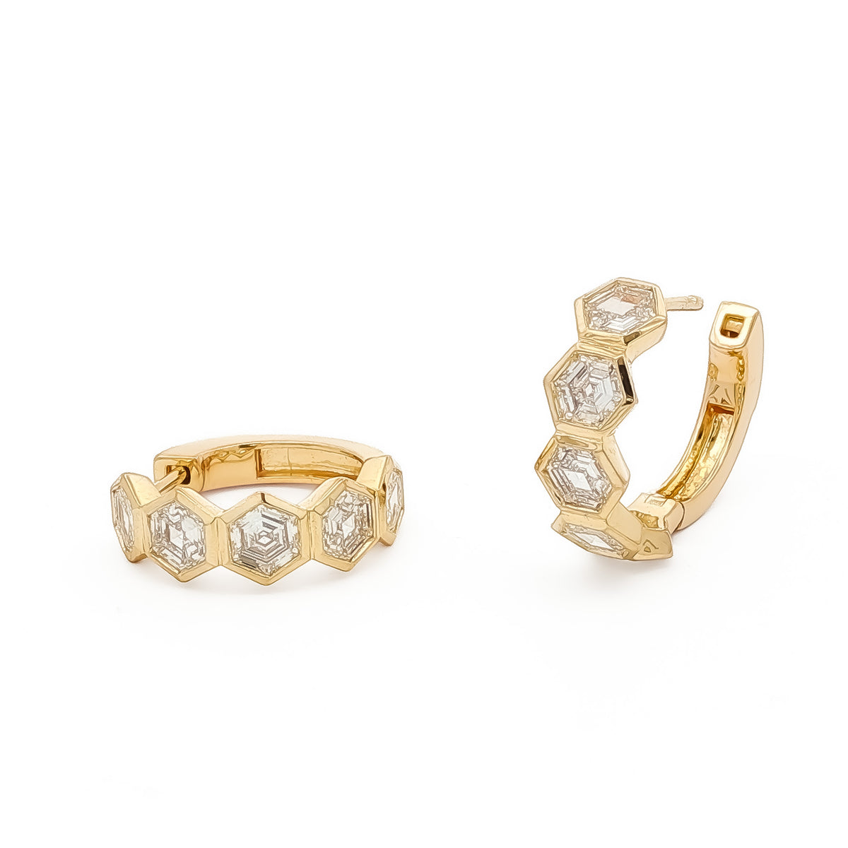 Medoro 14K Yellow Gold Hexagon Diamond Hoop Earrings