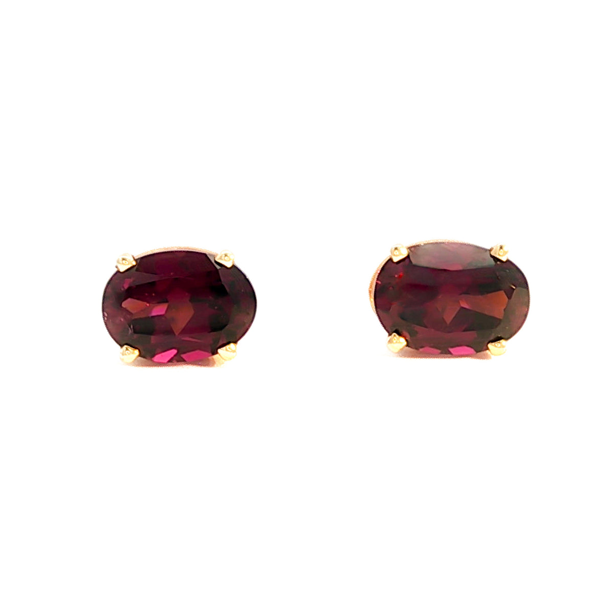 14kt Yellow Gold 7x5mm Oval Rhodolite Garnet Stud Earrings