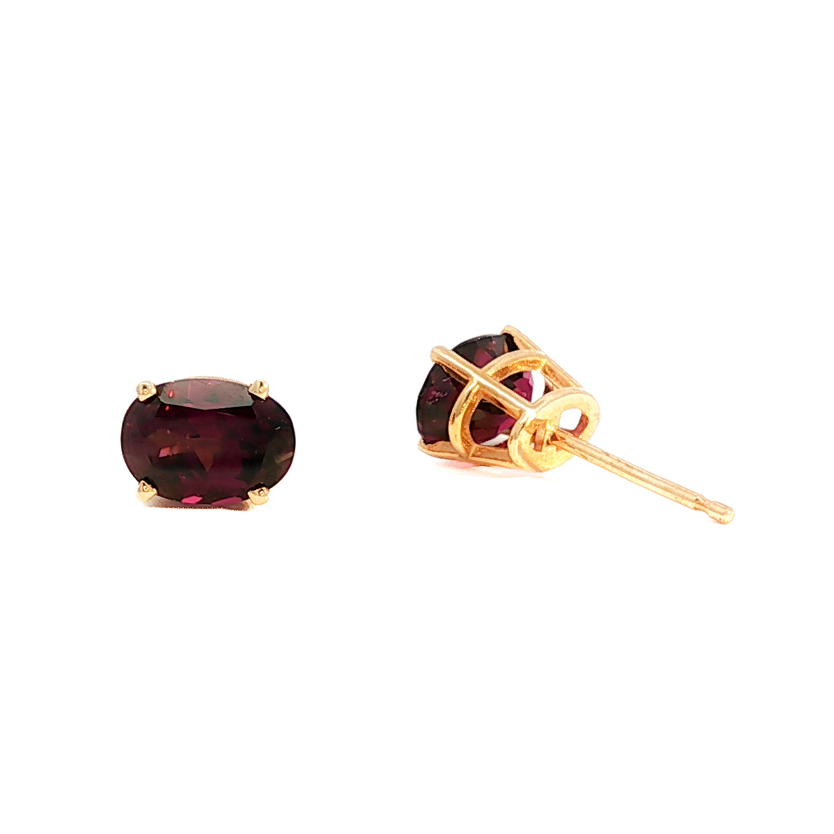 14kt Yellow Gold 7x5mm Oval Rhodolite Garnet Stud Earrings