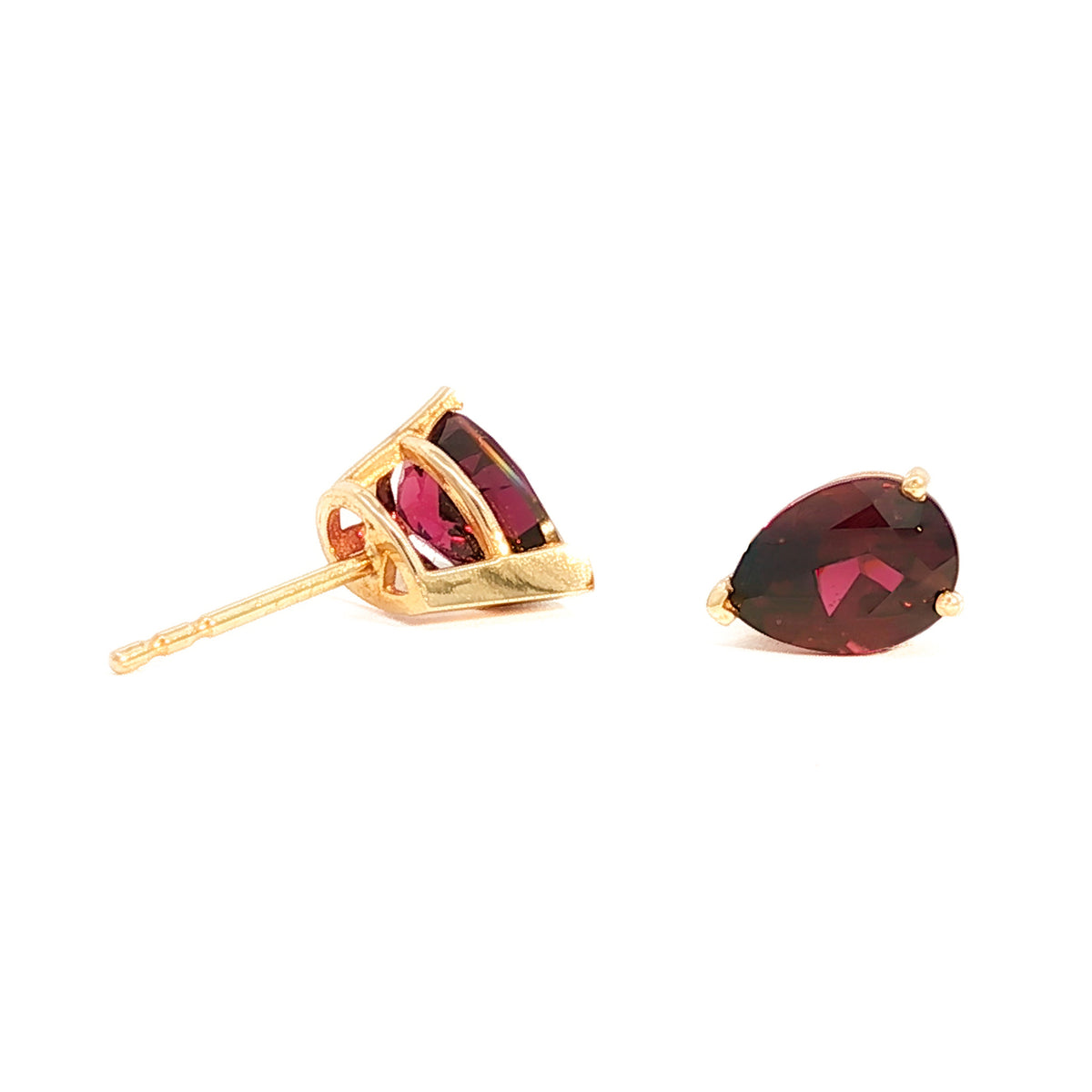 14kt Yellow Gold 7x5mm Pear Rhodolite Garnet Stud Earrings