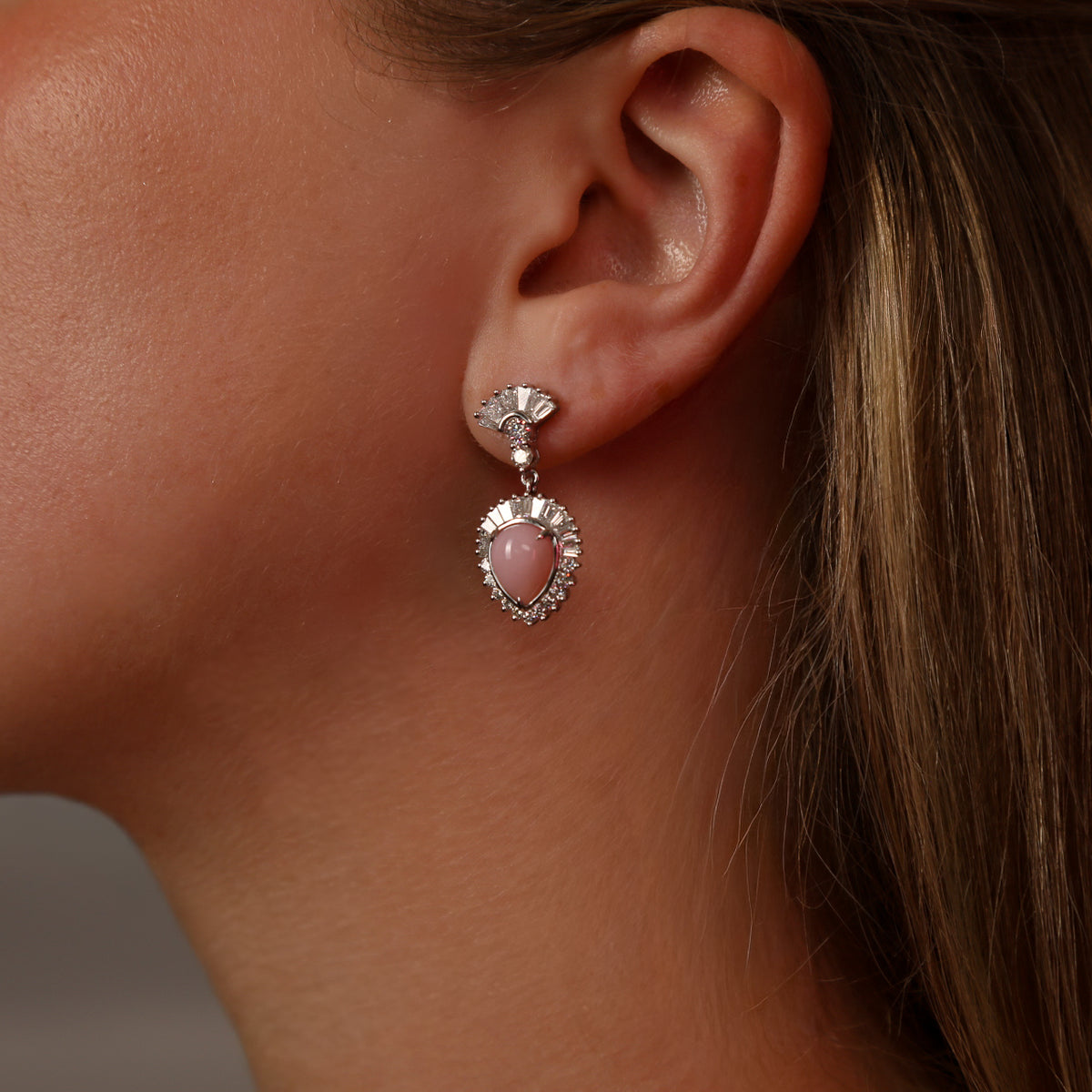 Juleve 18kt White Gold 4.80 ctw Pink Opal & 2.15 ctw Diamond Halo Earrings
