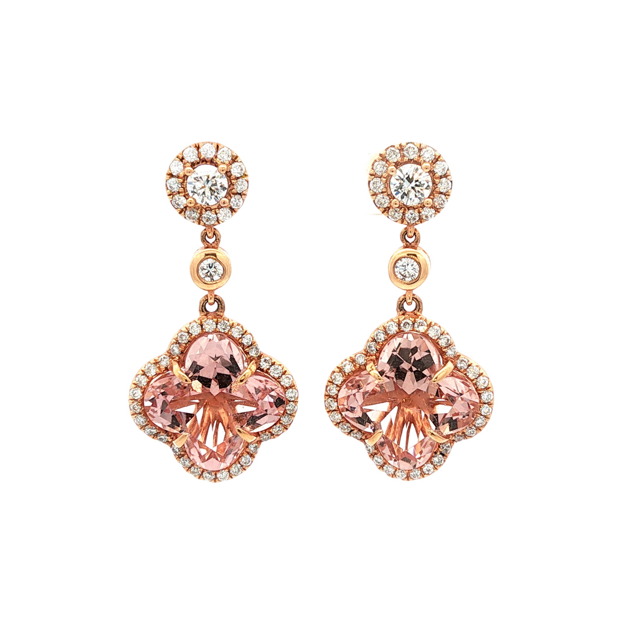 18kt Rose Gold 8.20 ctw Morganite& 0.95 ctw Diamond Drop Earrings