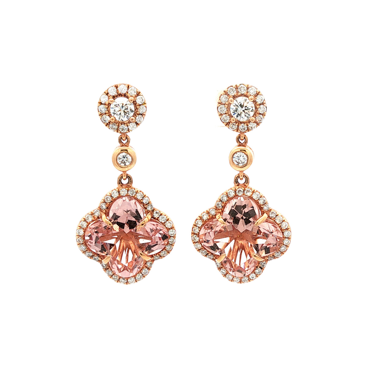 18kt Rose Gold 8.20 ctw Morganite& 0.95 ctw Diamond Drop Earrings
