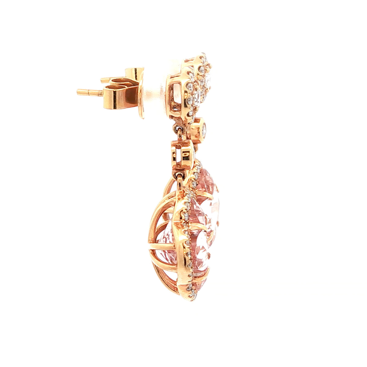 18kt Rose Gold 8.20 ctw Morganite& 0.95 ctw Diamond Drop Earrings