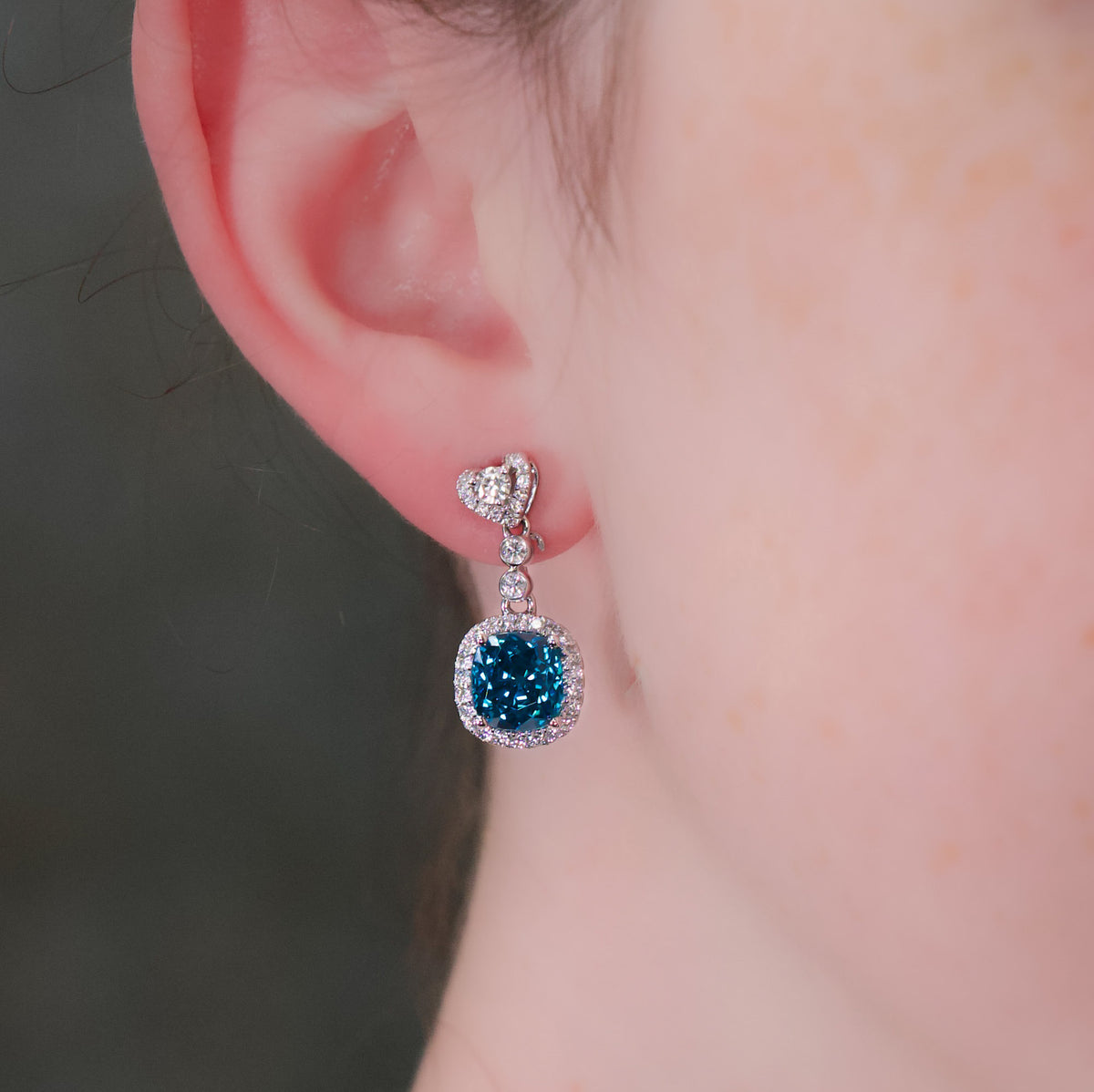 Juleve 18kt 10.94 ctw Cushion Blue Zircon & Diamond Earrings