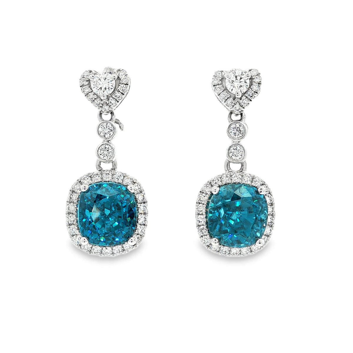 Juleve 18kt 10.94 ctw Cushion Blue Zircon & Diamond Earrings