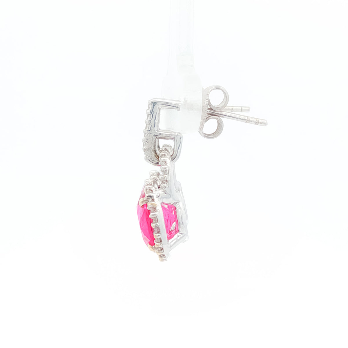 3.60 ctw Pink Tourmaline & .46 Diamond Halo 18kt White Gold Dangle Earrings