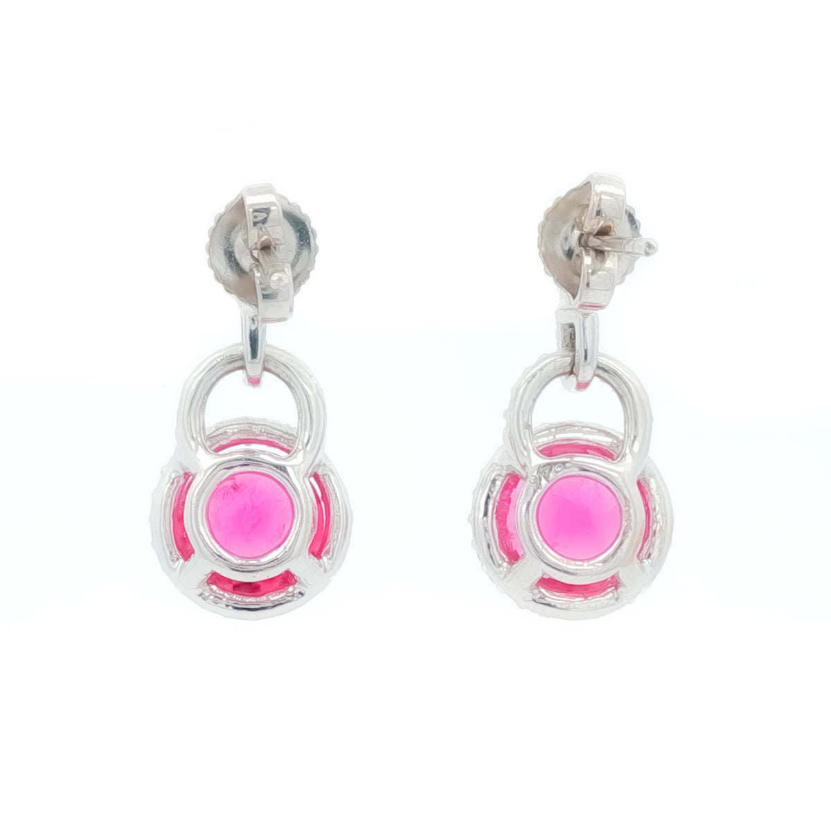 3.60 ctw Pink Tourmaline & .46 Diamond Halo 18kt White Gold Dangle Earrings