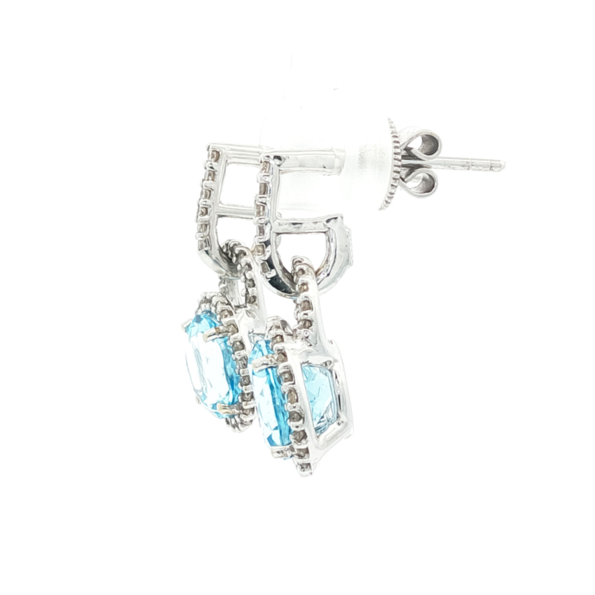 14kt White Gold 4.84 ctw Blue Topaz with Diamond Halo Earrings