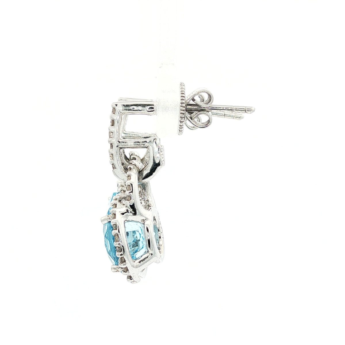 14kt White Gold 4.84 ctw Blue Topaz with Diamond Halo Earrings