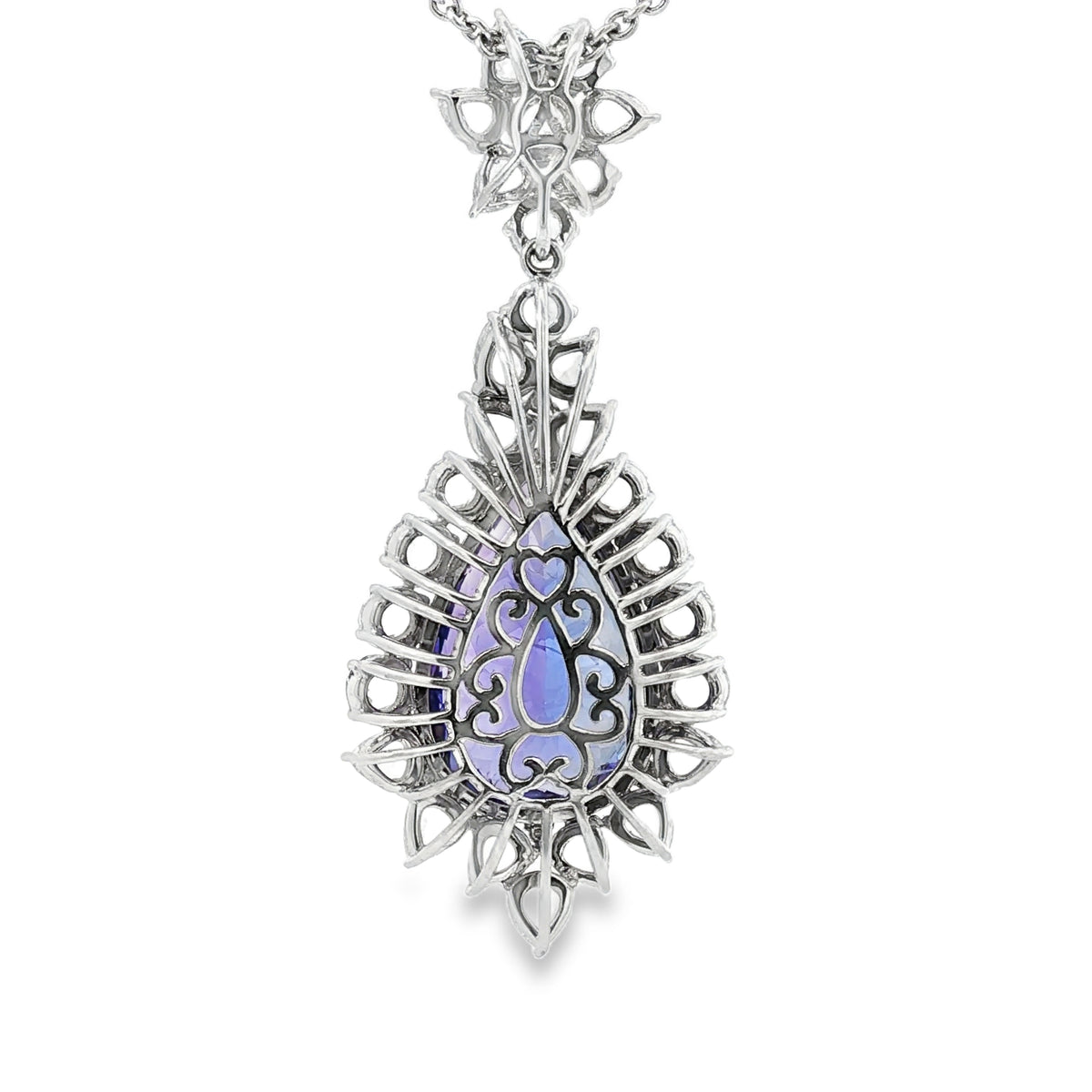 Juleve 18kt White Gold 32.32 ct Tanzanite & 8.85 ctw Diamond Halo Slide Necklace