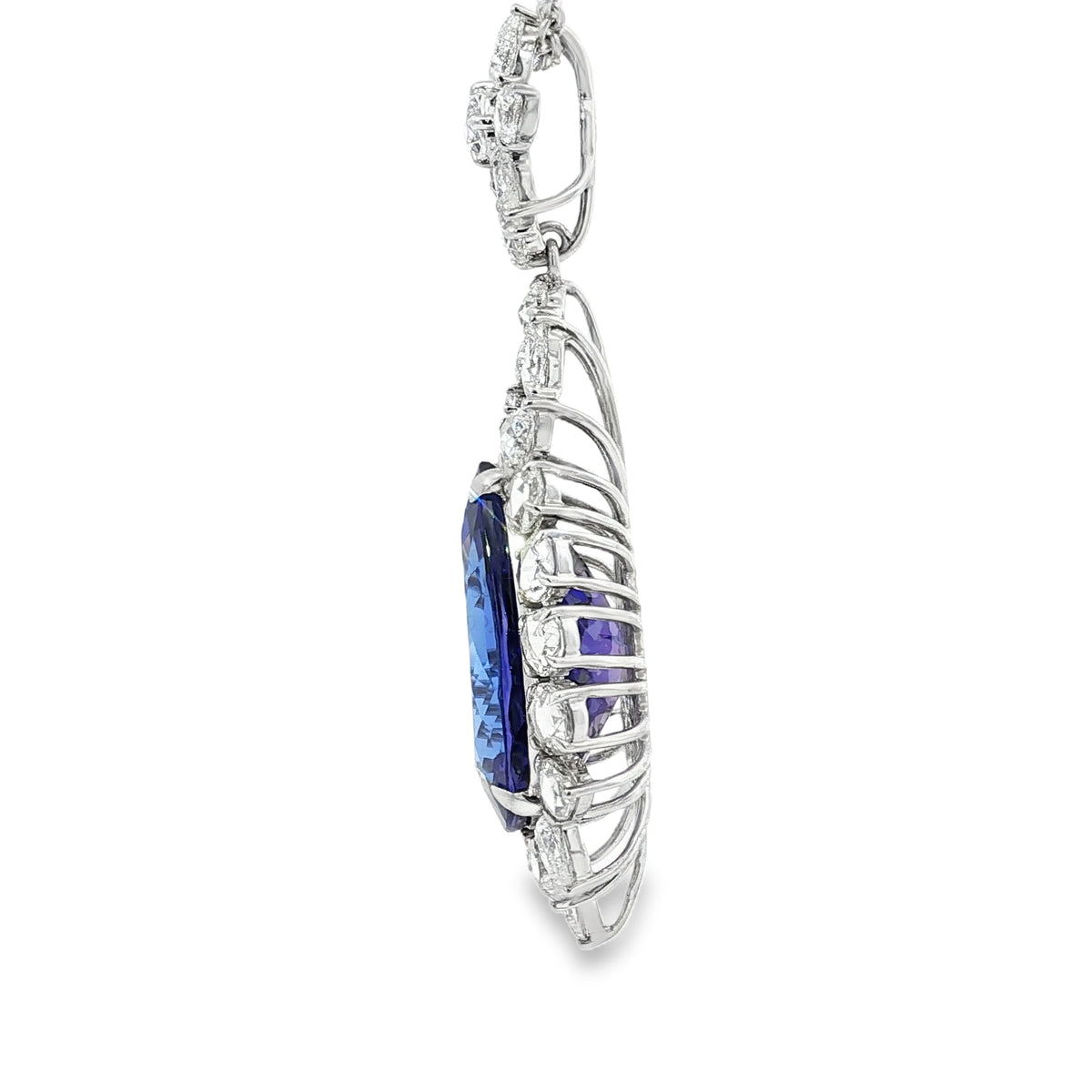 Juleve 18kt White Gold 32.32 ct Tanzanite & 8.85 ctw Diamond Halo Slide Necklace