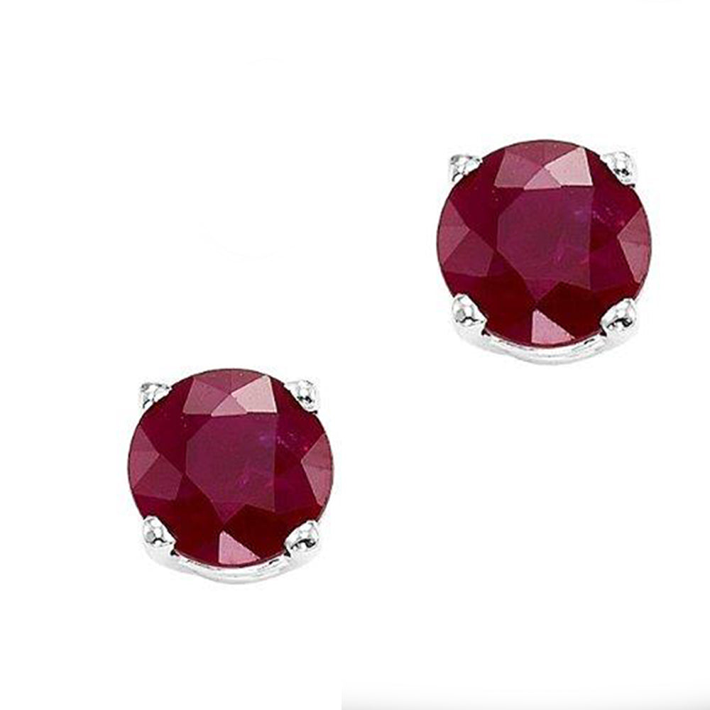 14KT WHITE GOLD 4MM ROUND RUBY EARRINGS