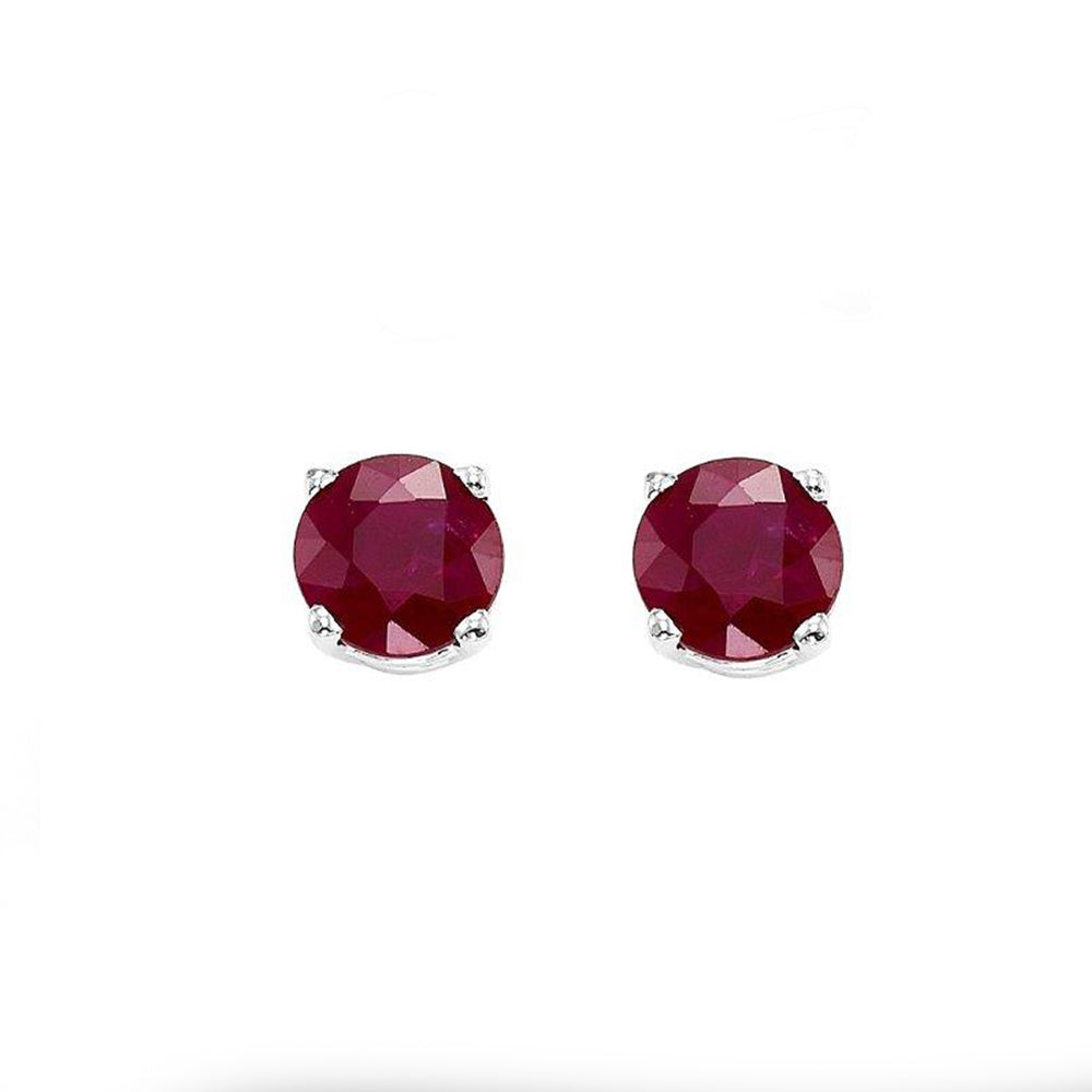 14KT WHITE GOLD 4MM ROUND RUBY EARRINGS
