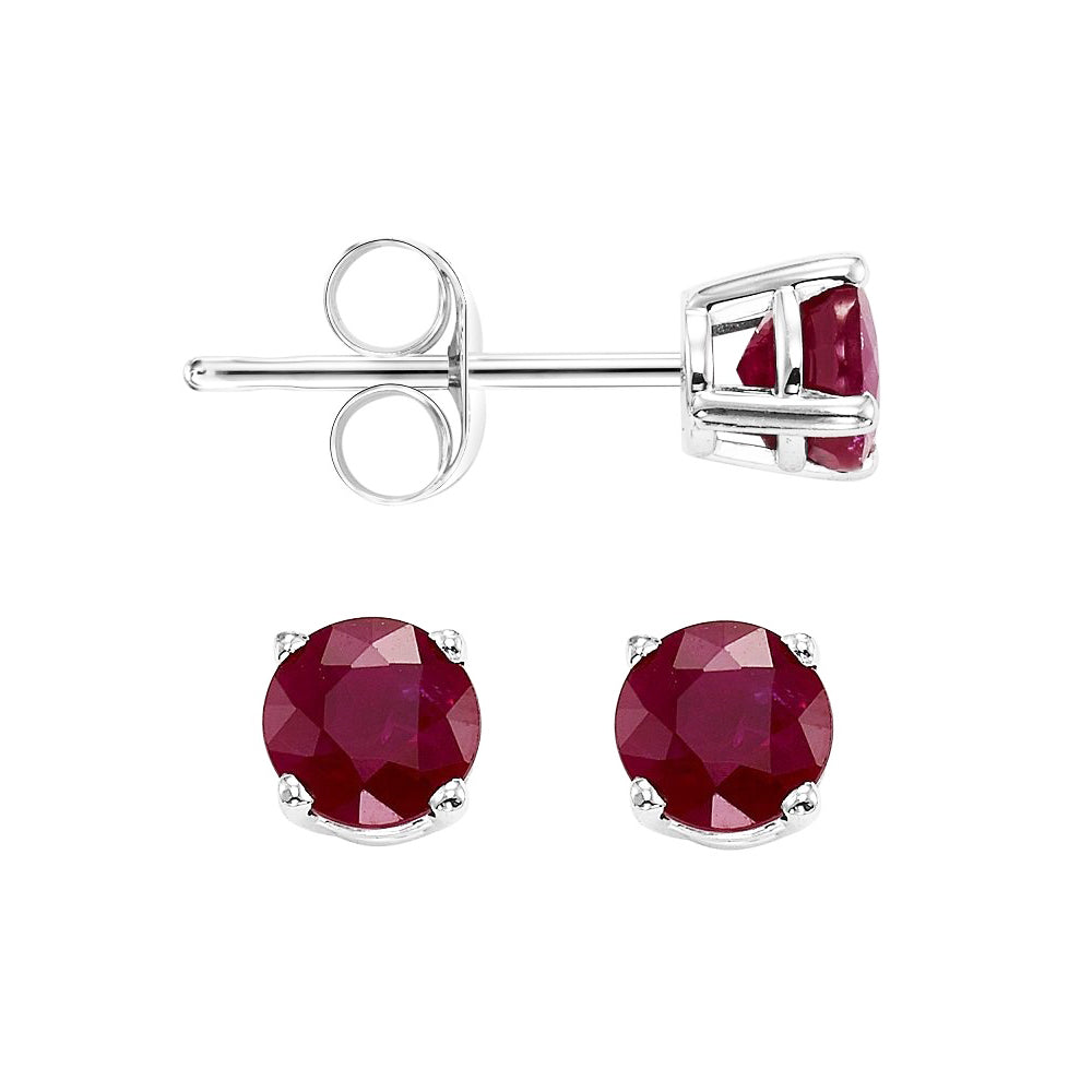 14KT WHITE GOLD 4MM ROUND RUBY EARRINGS