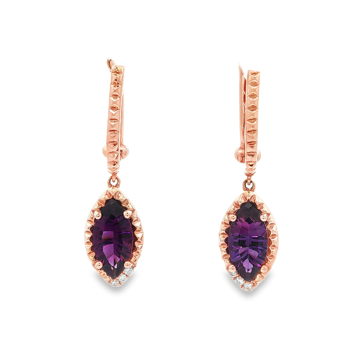 14kt Yellow Gold 1.92 ctw Marquise Amethyst with Diamond Accent Earrings