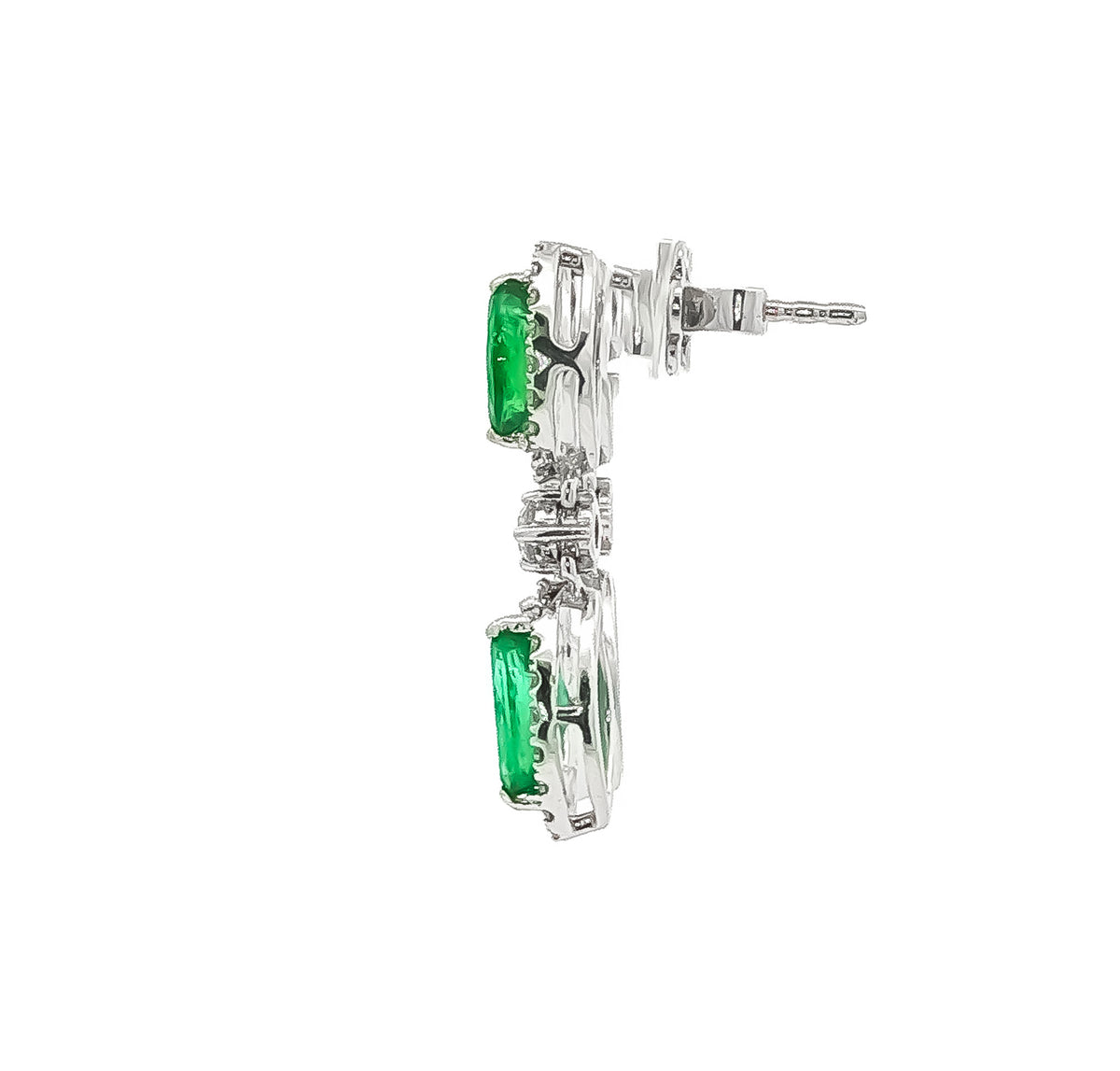 14kt White Gold 1.54ctw Marquise Emerald & 0.64ctw Round Diamond Halo Drop Earrings