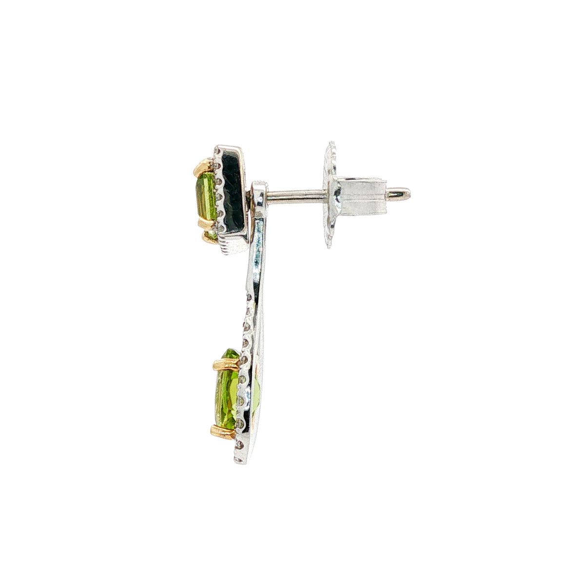 14kt White Gold 1.91 ctw Square/Oval Peridot and 0.43 ctw Round Diamond Convertible Drop Earrings