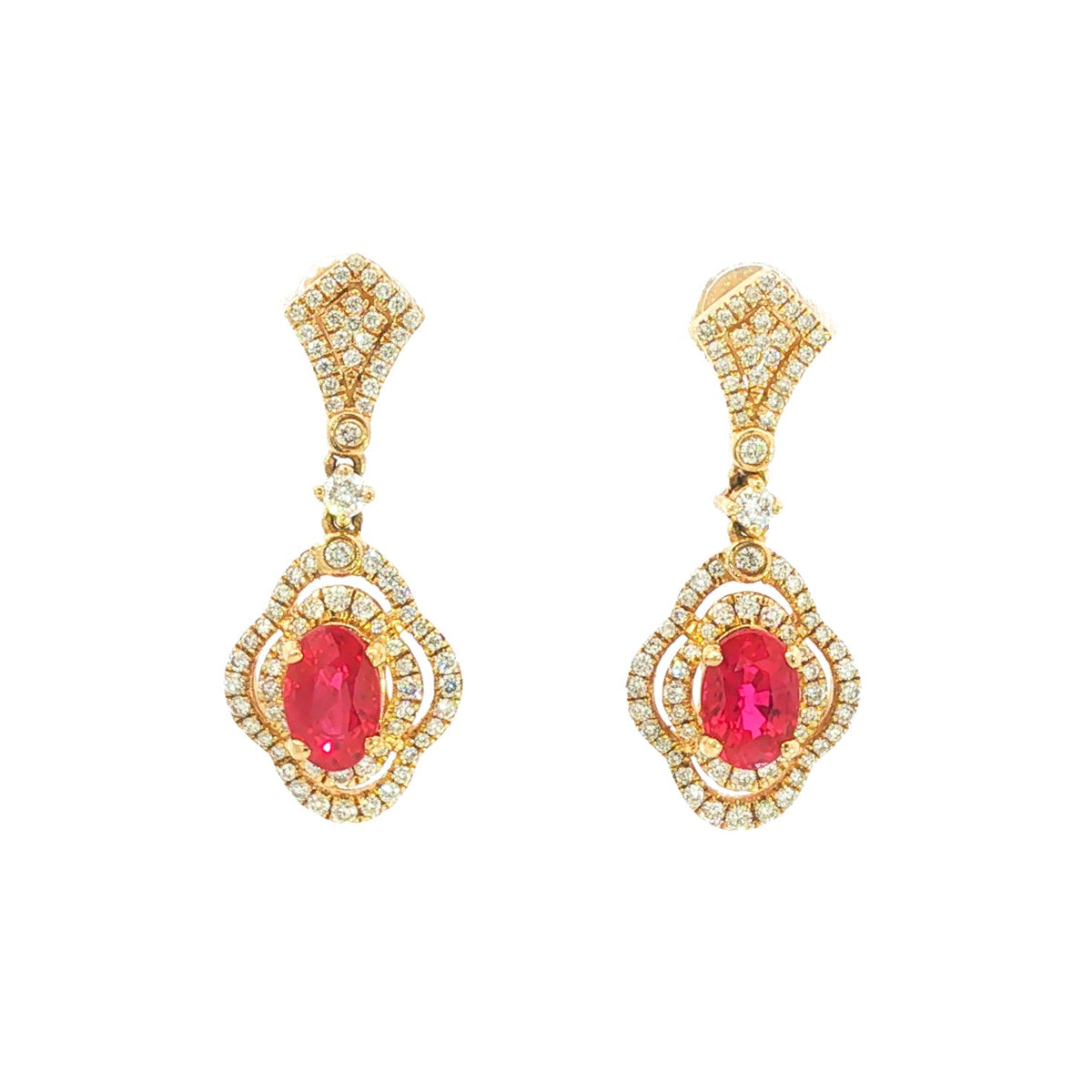 14kt Yellow Gold 1.43 ctw Ruby & 0.47 ctw Diamond Clover Halo Earrings