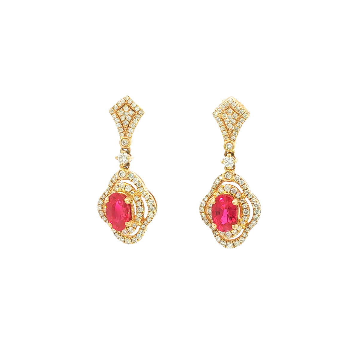 14kt Yellow Gold 1.43 ctw Ruby & 0.47 ctw Diamond Clover Halo Earrings