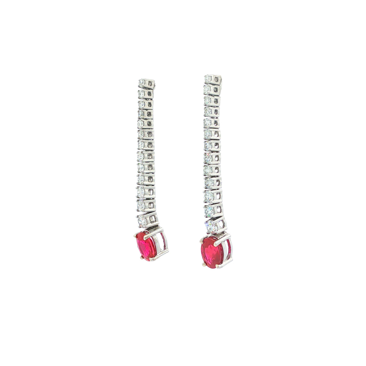 14kt White Gold 1.23 ctw Ruby & 0.70 ctw Diamond Graduated Drop Earrings