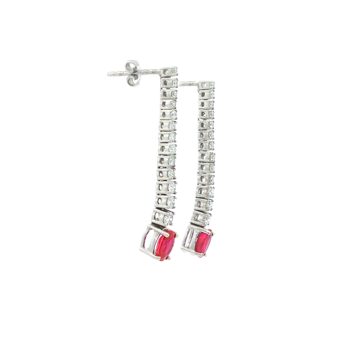14kt White Gold 1.23 ctw Ruby & 0.70 ctw Diamond Graduated Drop Earrings