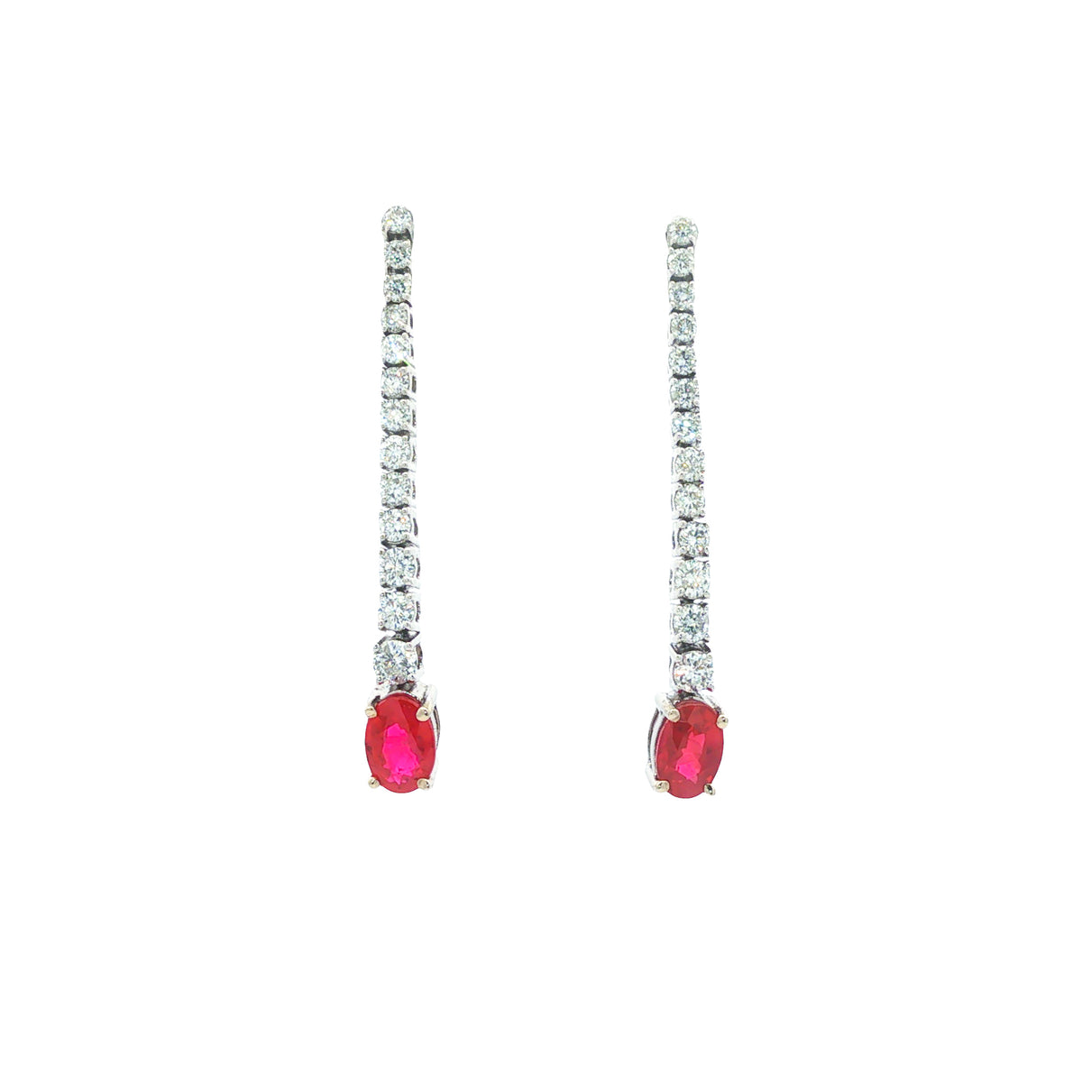 14kt White Gold 1.23 ctw Ruby & 0.70 ctw Diamond Graduated Drop Earrings