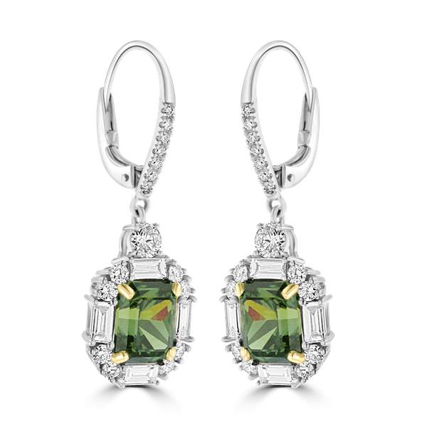 JULEVE 18KT WHITE GOLD 5.06CT GREEN GARNET & 1.44CTW DIAMOND DANGLE EARRINGS