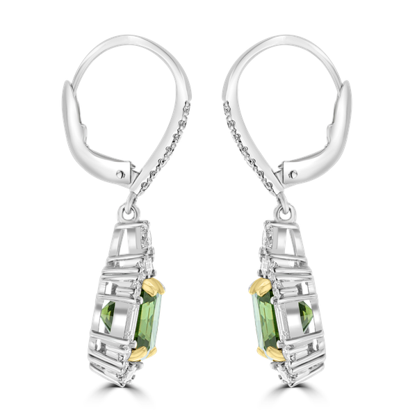 JULEVE 18KT WHITE GOLD 5.06CT GREEN GARNET & 1.44CTW DIAMOND DANGLE EARRINGS