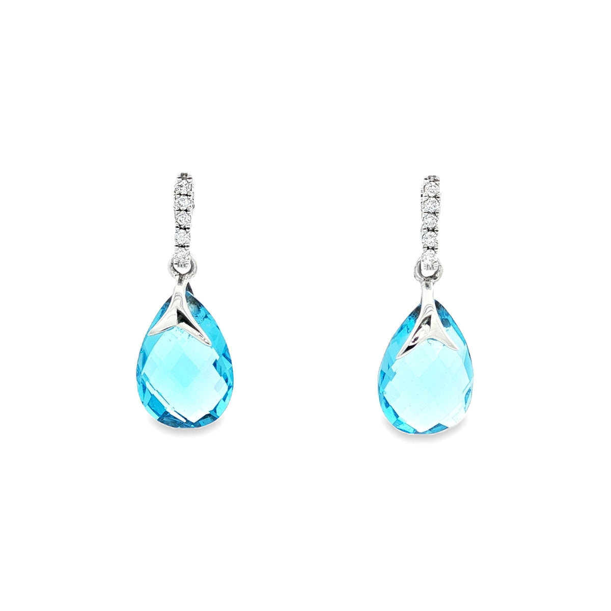 14kt White Gold & 4.50 ctw Briolette Cut Blue Topaz with Diamond Earrings