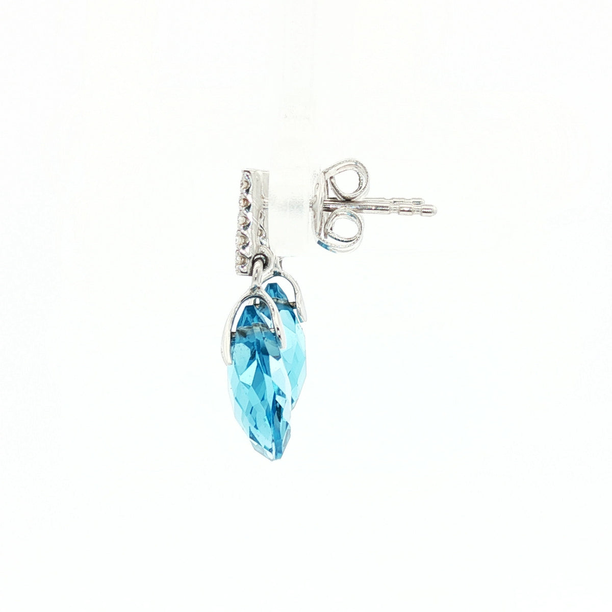 14kt White Gold & 4.50 ctw Briolette Cut Blue Topaz with Diamond Earrings