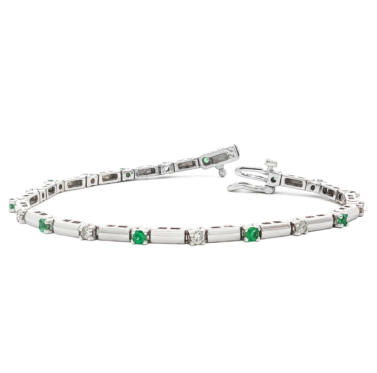 14kt White Gold 0.50ctw Round Emerald & 0.45ctw Round Diamond Bracelet