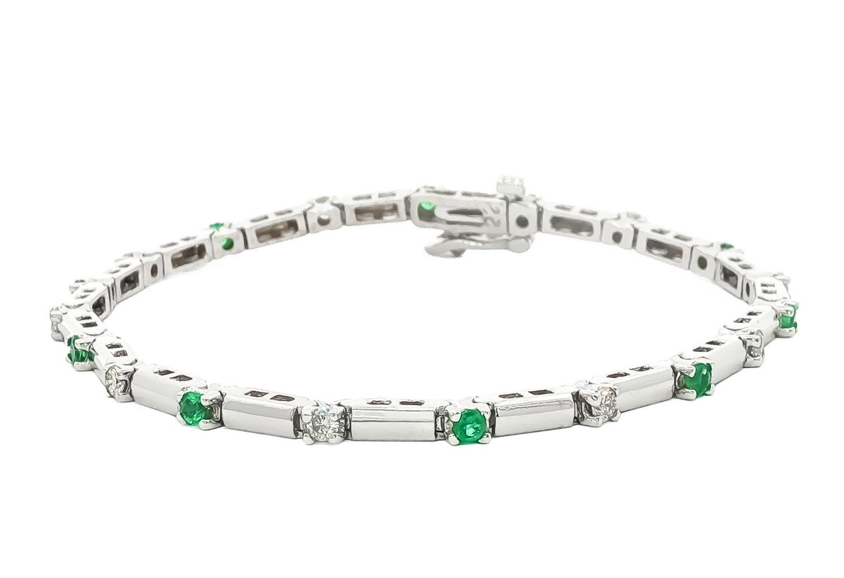 14kt White Gold 0.50ctw Round Emerald & 0.45ctw Round Diamond Bracelet