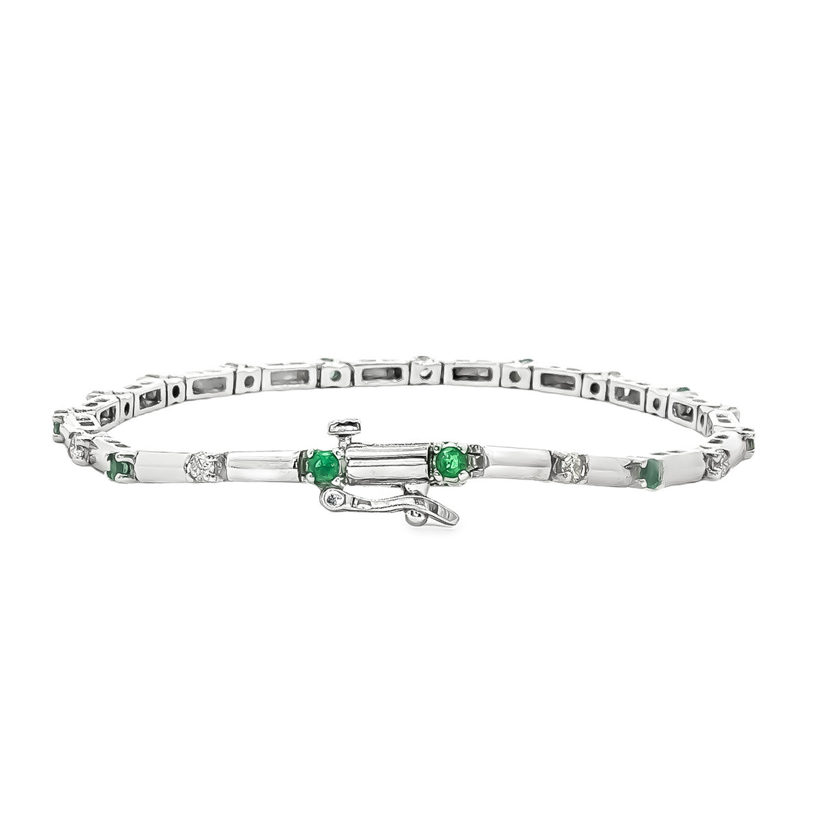 14kt White Gold 0.50ctw Round Emerald & 0.45ctw Round Diamond Bracelet