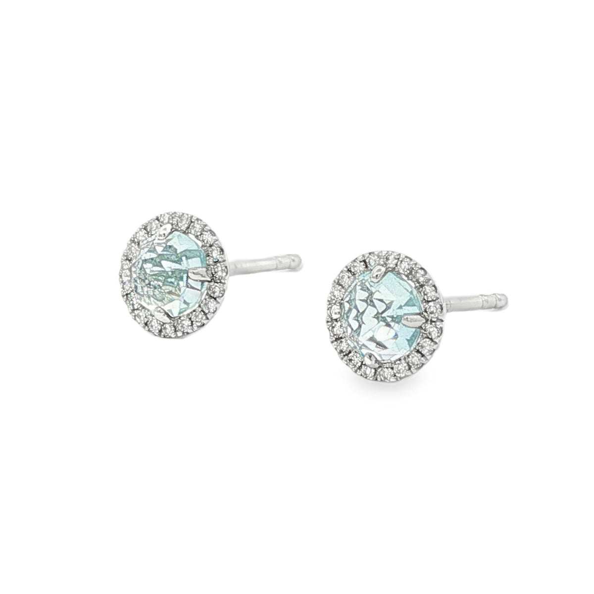 14kt Gold Aquamarine and Diamond Halo Stud Earrings Yellow,White