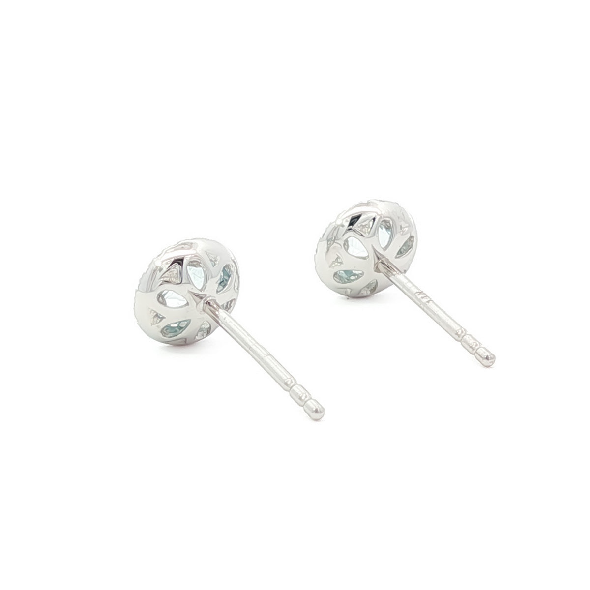 14kt Gold Aquamarine and Diamond Halo Stud Earrings Yellow,White