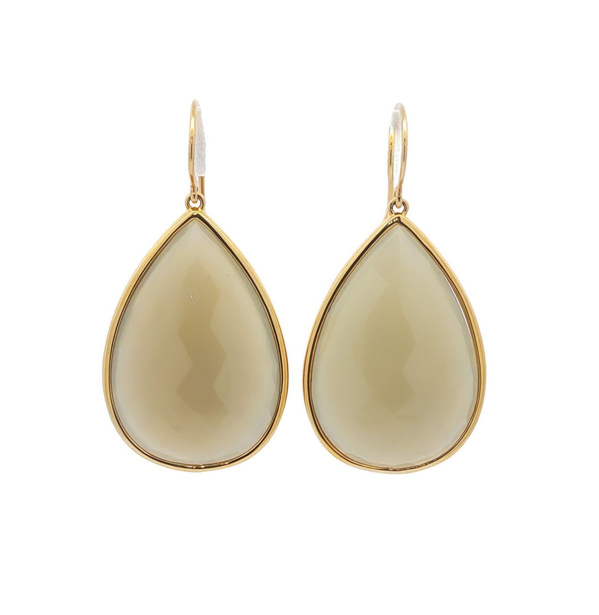 14kt Yellow Gold 41.96 ctw Pear Shape Gray Moonstone Fish Hook Drop Earrings
