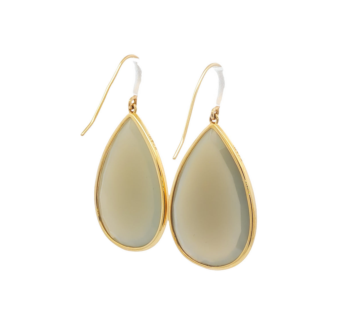 14kt Yellow Gold 41.96 ctw Pear Shape Gray Moonstone Fish Hook Drop Earrings