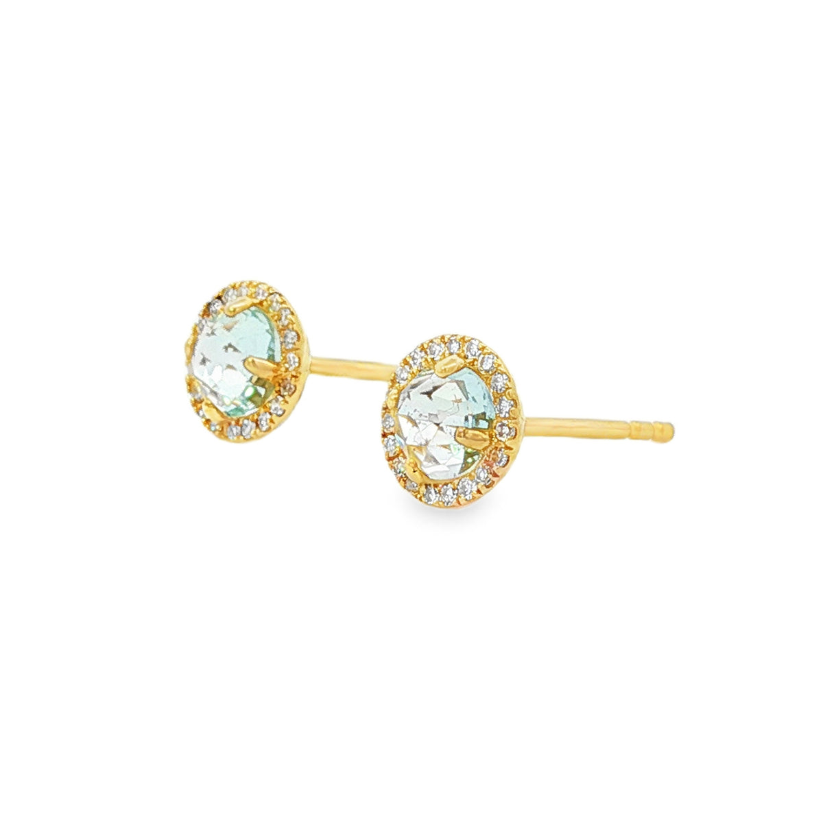 14kt Gold Aquamarine and Diamond Halo Stud Earrings Yellow,White