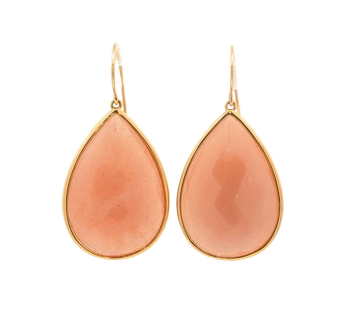 14kt Yellow Gold 42.99 ctw Pear Shape Peach Moonstone Fish Hook Drop Earrings