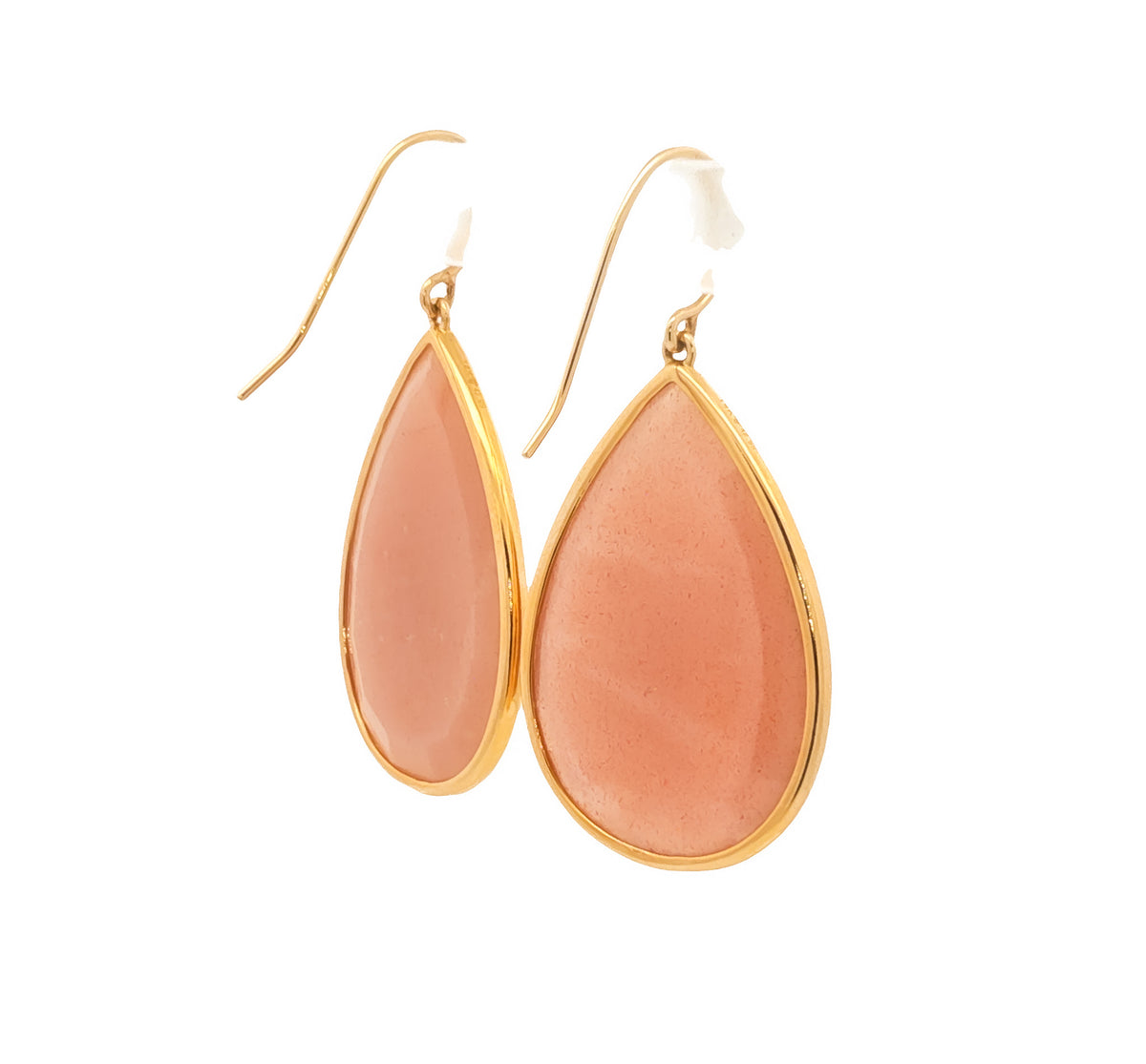 14kt Yellow Gold 42.99 ctw Pear Shape Peach Moonstone Fish Hook Drop Earrings