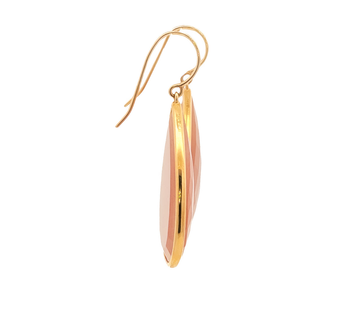 14kt Yellow Gold 42.99 ctw Pear Shape Peach Moonstone Fish Hook Drop Earrings